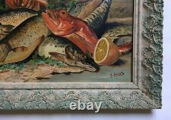 Table Former, Oil On Board, Still Life Fish Crustaceans, Box, Twentieth