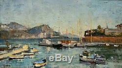 Table Former Oil On Canvas Marine Port De Provence Signed Paul Garin Deb Twentieth