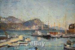 Table Former Oil On Canvas Marine Port De Provence Signed Paul Garin Deb Twentieth