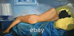 Table Former Oil On Canvas Nude Signed George Varenne Early Twentieth Art Deco Blue