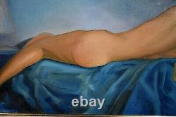 Table Former Oil On Canvas Nude Signed George Varenne Early Twentieth Art Deco Blue