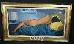Table Former Oil On Canvas Nude Signed George Varenne Early Twentieth Art Deco Blue