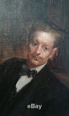 Table Former Oil On Canvas Portrait Elegant Man. French School