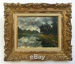 Table Former, Oil On Canvas, River Landscape, Gilded Wood Frame, Early Twentieth