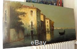 Table Former, Oil On Canvas Signed E. Mauretti, Venice Gondolier, 92cm X 46cm