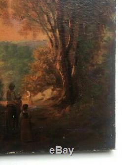 Table Former, Oil On Canvas, Woodland Landscape With Figures, Nineteenth