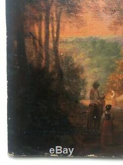 Table Former, Oil On Canvas, Woodland Landscape With Figures, Nineteenth