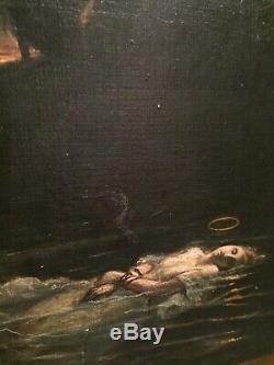 Table Former Oil On Cardboard Symbolist Woman Resting In Water