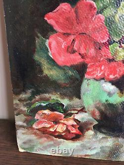 Table Former Oil On Panel To Define (nineteenth-s) Still Life With Flowers