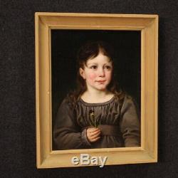 Table Former Oil On Paper Painting Woman Girl Portrait Nineteenth Century