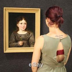 Table Former Oil On Paper Painting Woman Girl Portrait Nineteenth Century