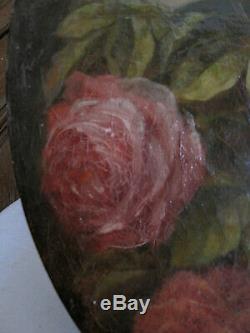 Table Former Oval Bouquet Of Roses Flowers Oil On Canvas Signed Dated Nineteenth