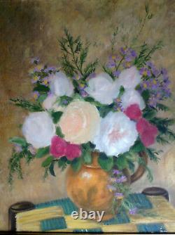 Table Former Post-impressionist Bouquet Of Roses Oil On Canvas C1945