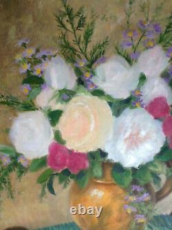 Table Former Post-impressionist Bouquet Of Roses Oil On Canvas C1945