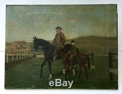 Table Former Signed And Dated 1890 Oil On Canvas, Riders, Horses, Nineteenth