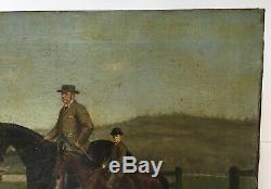 Table Former Signed And Dated 1890 Oil On Canvas, Riders, Horses, Nineteenth