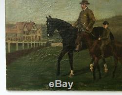 Table Former Signed And Dated 1890 Oil On Canvas, Riders, Horses, Nineteenth