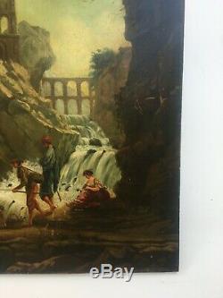 Table Former Signed, Oil On Panel, Moderated Landscape, Roman Ruins Nineteenth