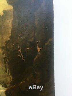 Table Former Signed, Oil On Panel, Moderated Landscape, Roman Ruins Nineteenth