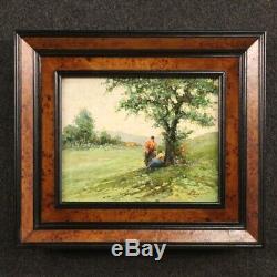 Table Landscape Painting With Oil On Canvas Signed Characters Old Style