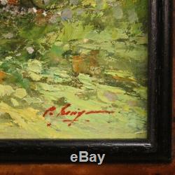 Table Landscape Painting With Oil On Canvas Signed Characters Old Style