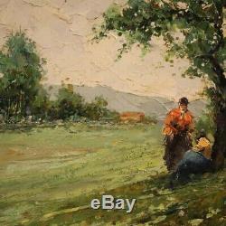 Table Landscape Painting With Oil On Canvas Signed Characters Old Style