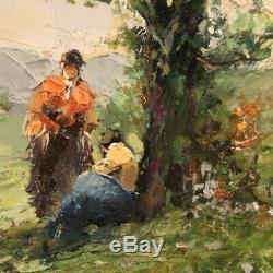 Table Landscape Painting With Oil On Canvas Signed Characters Old Style