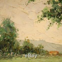 Table Landscape Painting With Oil On Canvas Signed Characters Old Style