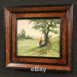 Table Landscape Painting With Oil On Canvas Signed Characters Old Style