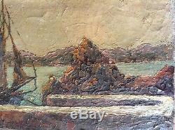 Table Marine Old Impressionist Boats Pier Oil On Canvas Late Nineteenth