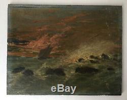 Table Nineteenth Former Marine Sailboat In 19th Oil On Panel C1900 Storm