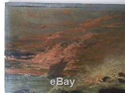 Table Nineteenth Former Marine Sailboat In 19th Oil On Panel C1900 Storm