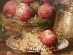 Table Nineteenth Old Oil Painting Still Life With Fruit Highly Decorated Frame