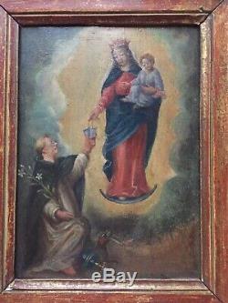 Table Nineteenth Old Portrait Of The Virgin Oil On Panel 19th