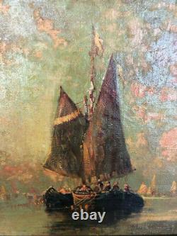 Table Oil On Canvas Ancient Venice Maritime View At Crepuscule