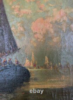 Table Oil On Canvas Ancient Venice Maritime View At Crepuscule