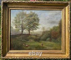 Table Oil On Canvas Former 19th Summer Landscape Lavandières Giltwood Frame