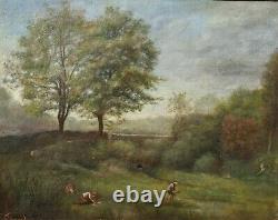 Table Oil On Canvas Former 19th Summer Landscape Lavandières Giltwood Frame