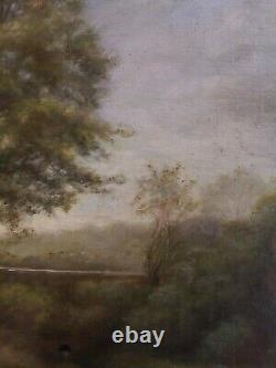 Table Oil On Canvas Former 19th Summer Landscape Lavandières Giltwood Frame