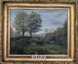 Table Oil On Canvas Former 19th Summer Landscape Lavandières Giltwood Frame