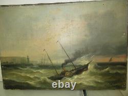 Table Oil On Canvas Marine Former Steamboat/a Paddle Wheel