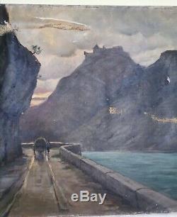 Table Oil On Canvas Signed Former Mountain Landscape Savoie 19th Century Fort