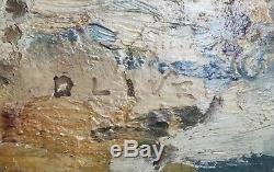 Table Oil On Panel Signed Former Olive Wearing Navy Early 20th Boat