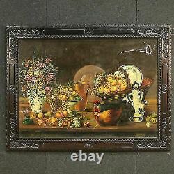 Table Oil Painting On Canvas Still Life Fruit Signed Spanish Old Style