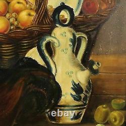 Table Oil Painting On Canvas Still Life Fruit Signed Spanish Old Style