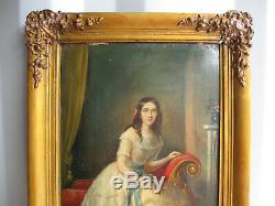 Table Old 1850 About-xix Century-young Girl-oil Painting On Cardboard