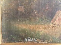 Table Old Eighteenth Scene Galante Oil On Canvas Signed Style Antoine Watteau