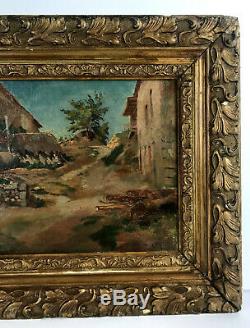 Table / Old Framed Oil On Canvas (village South) 57 CM X 42 CM