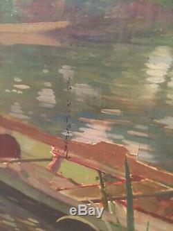 Table Old Hst Landscape Barque Yerres Sur Seine Signed And Dated 1914