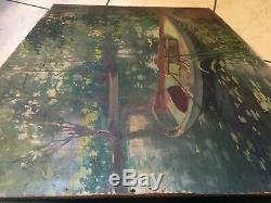 Table Old Hst Landscape Barque Yerres Sur Seine Signed And Dated 1914